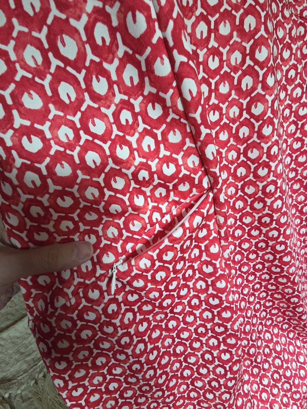 L.L. Bean Dark Coral Geometric V‑Neck Short Sleeve A‑Line Dress - Picture 4 of 4